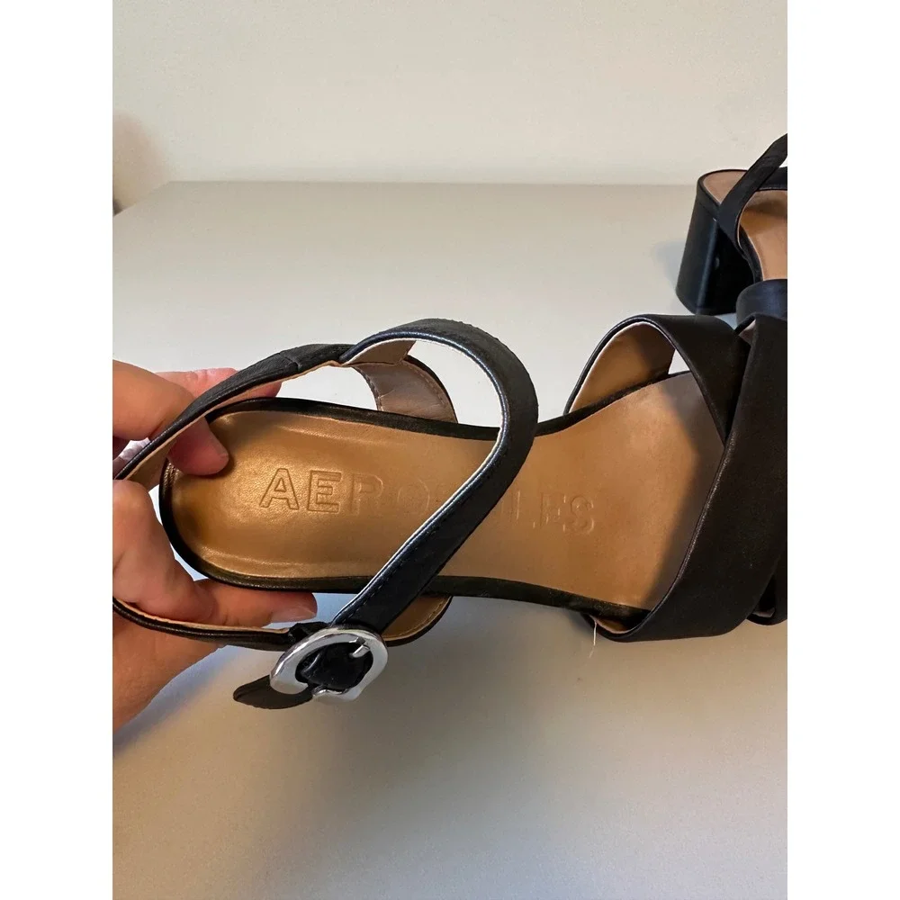 Aerosoles Black Platform Block Heel Sandals with Ankle Strap | Size 5.5